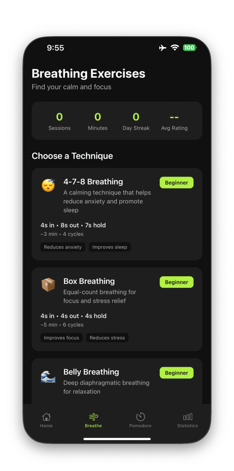 Habit Tracker, Pomodoro & Breathing Exercises App screenshot 3